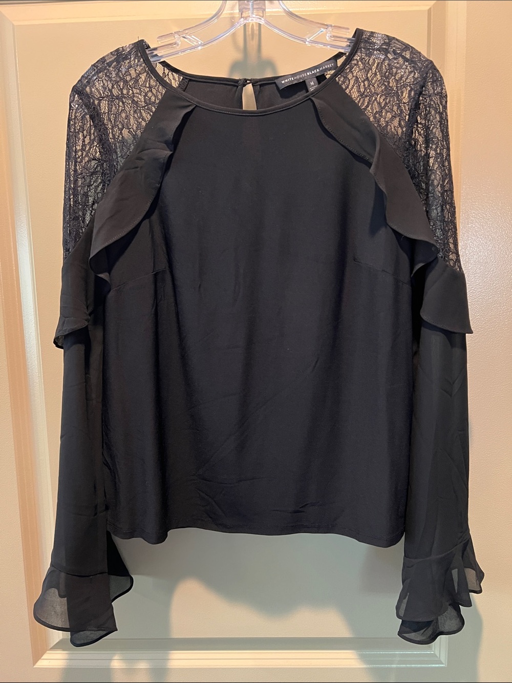 White House Black Market Black Lace Ruffle Blouse